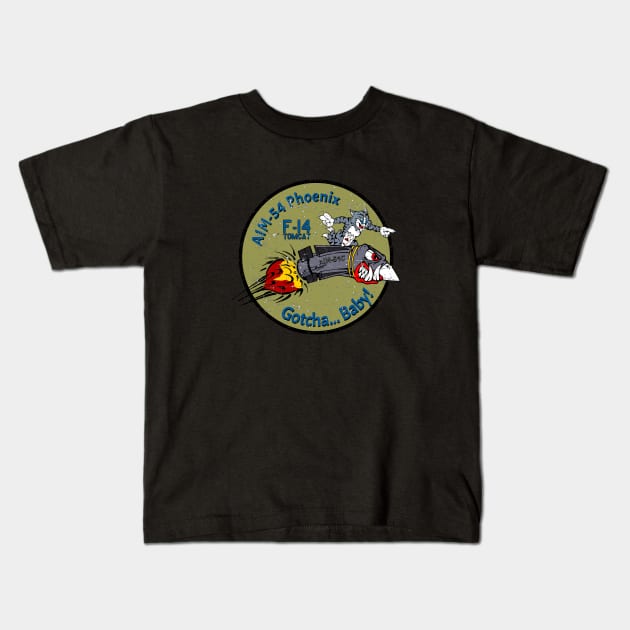 F-14 Tomcat - AIM-54 Phoenix Gotcha... Baby! Green Grunge Style Kids T-Shirt by TomcatGypsy